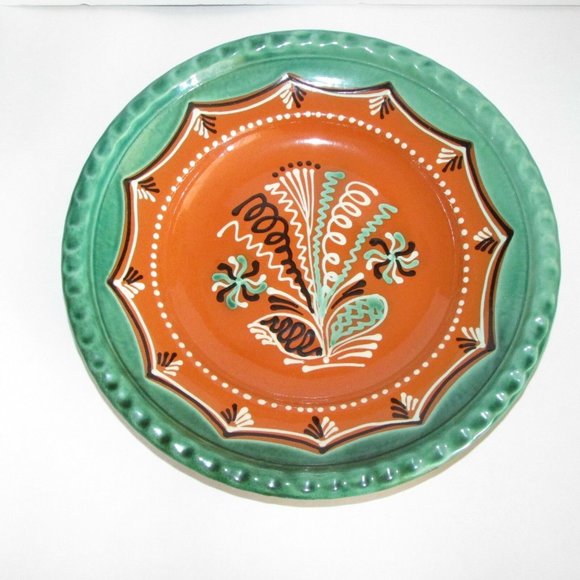 Large Hand Painted Terra Cotta Pottery Plate Vintage Decorative Artisan Signed - Picture 9 of 10